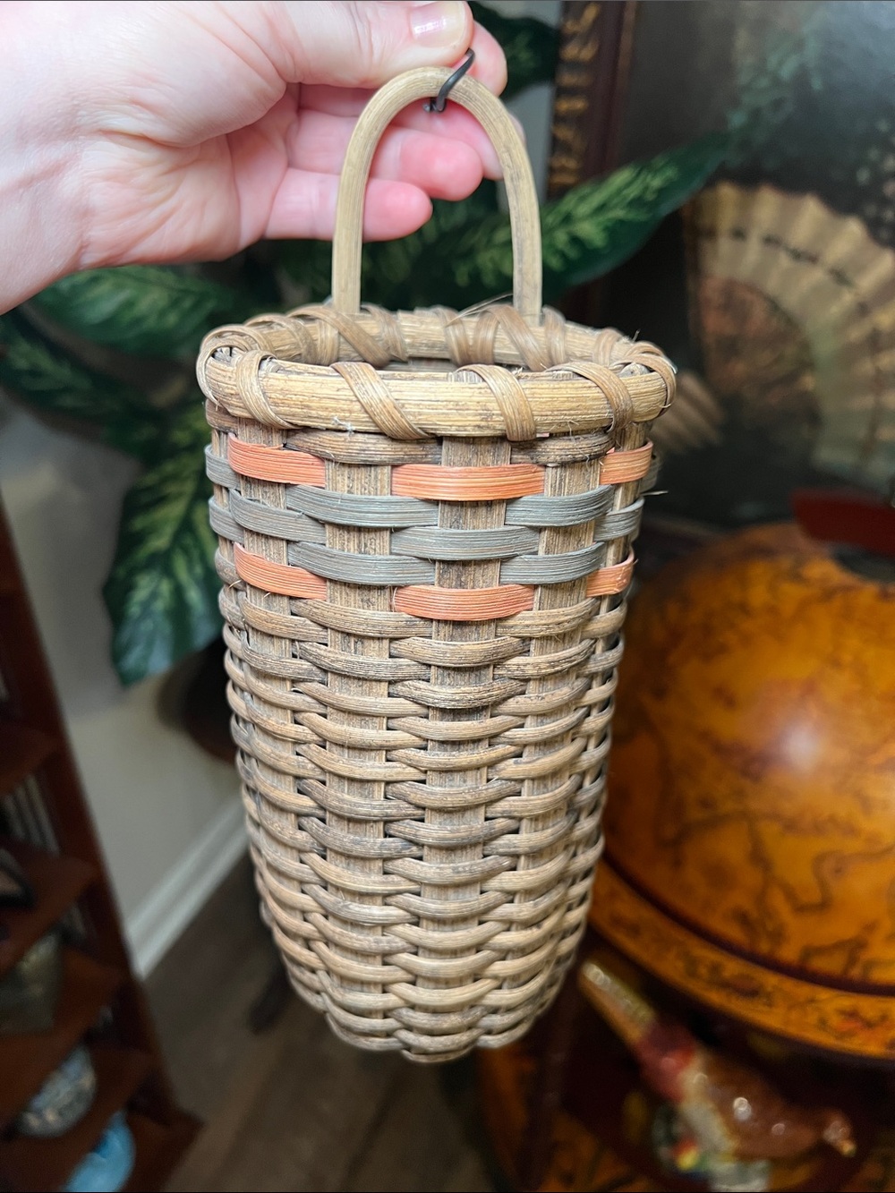 Vintage Handmade Signed HAHN 91 Wall Basket Wall Hanging Vase